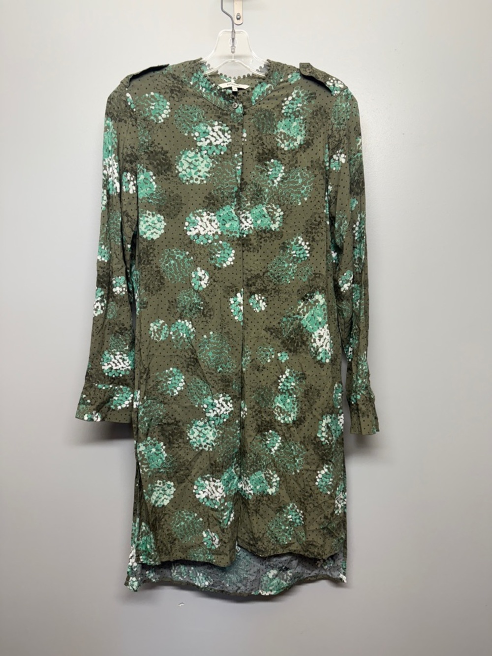 Sandwich Olive Green and Mint Patterned Button Tunic